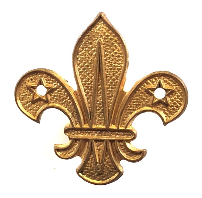 Boy Scouts brass arrowhead green beret hat badge