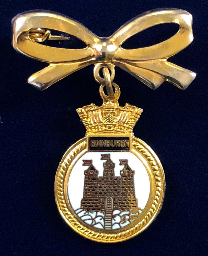 HMS Edinburgh gilt &nenamel sweetheart bow brooch 1983 to 2013