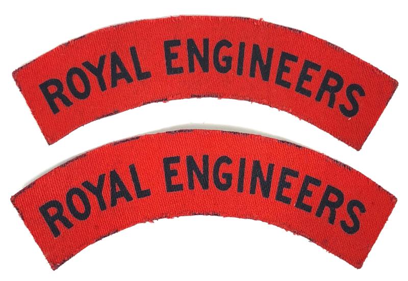 WW2 Royal Engineers printed pair of cloth shoulder title badges