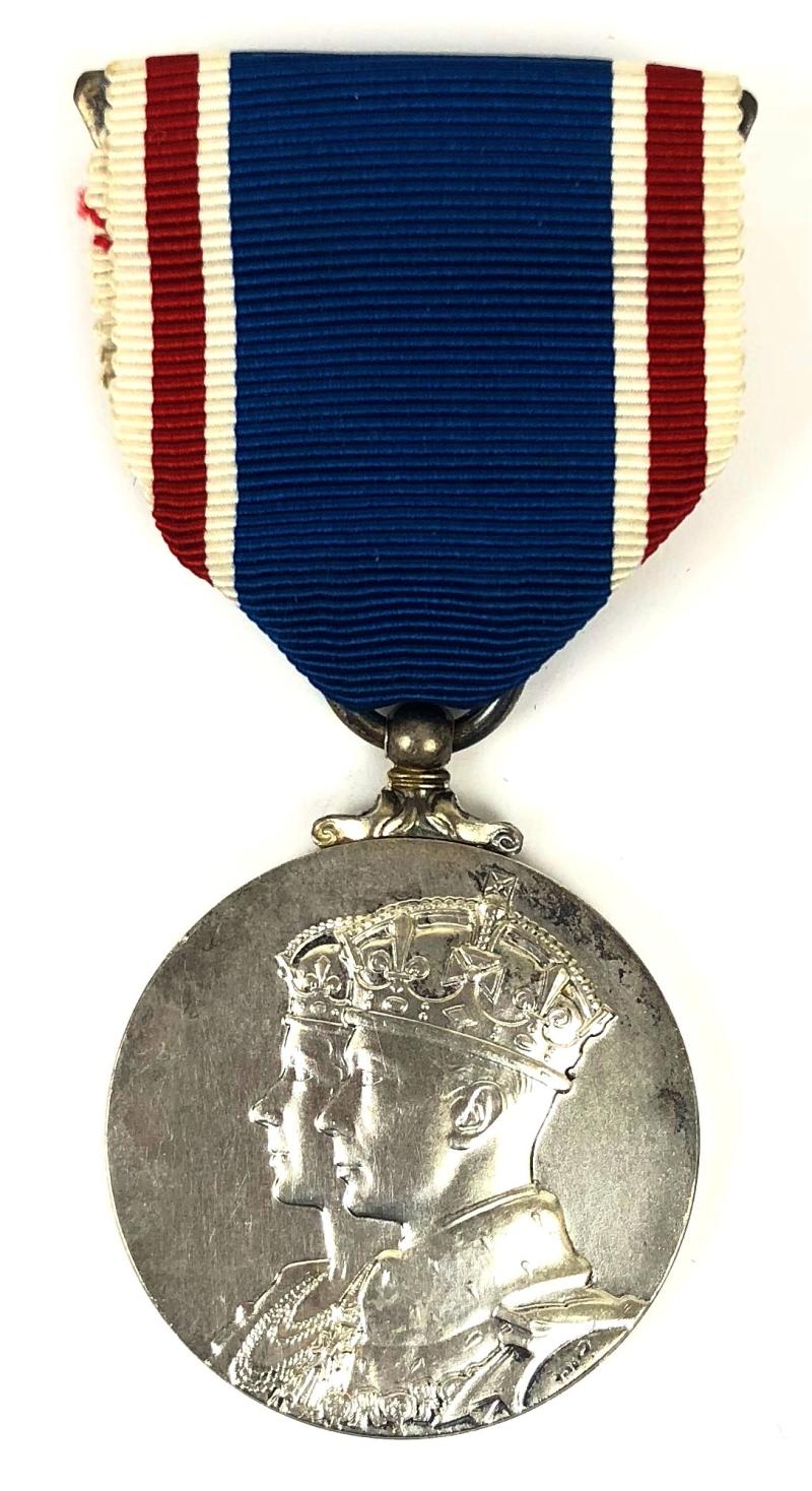 George VI Queen Elizabeth 1937 Coronation Medal mounted as worn