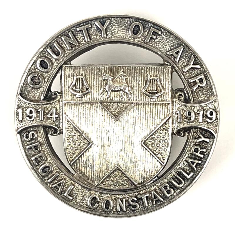 1914 -1919 County of Ayr Special Constabulary silver police badge Scotland