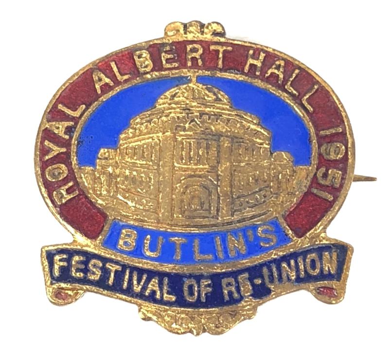 Butlins Royal Albert Hall 1951 festival of re-union badge