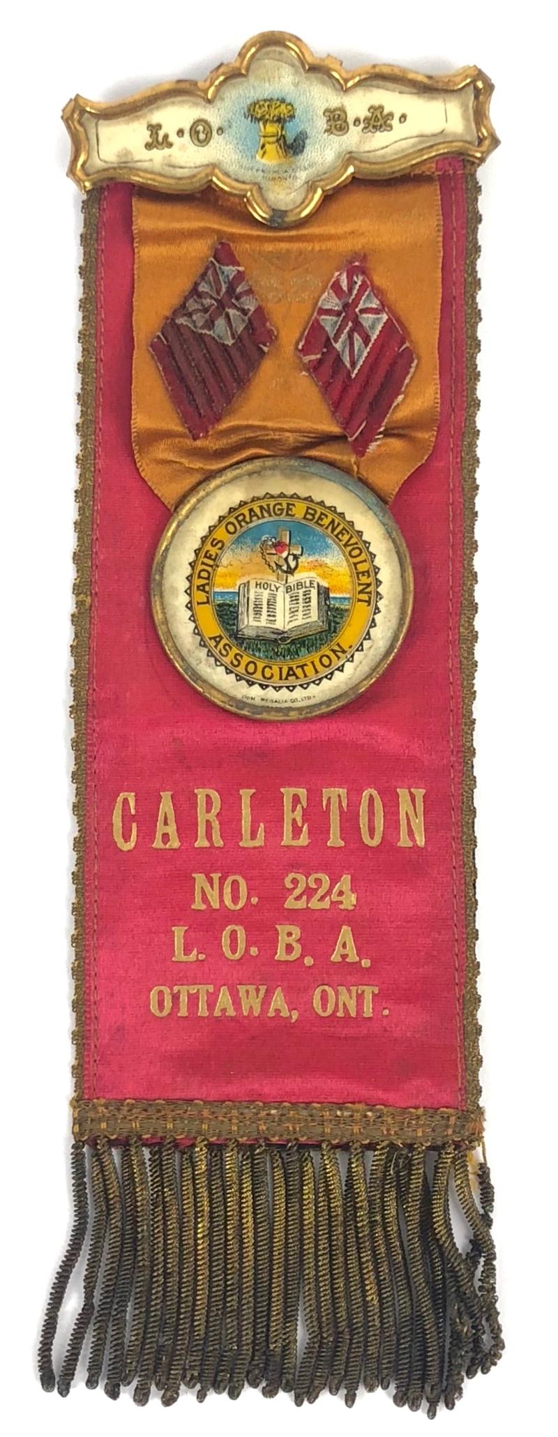 Ladies Orange Benevolent Association L.O.B.A. Canada Ontario Orange Order sash badge