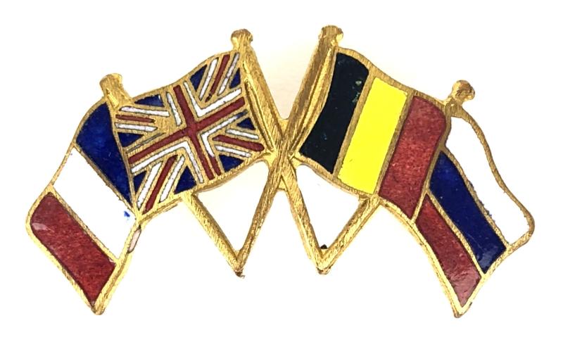 WW1 United Allies Britain France Belgium and  Russian flag badge