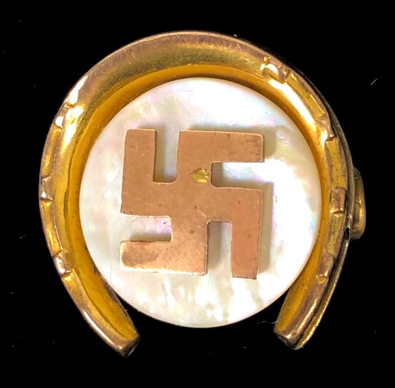 WW1 Good Luck Charm horseshoe swastika pin badge