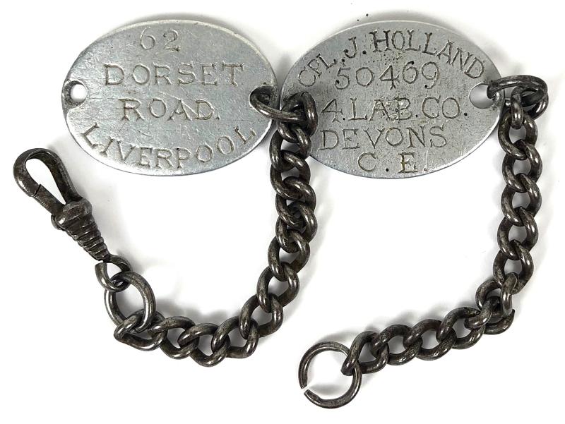 WW1 4th Battalion Devonshire identification ID tags on watch fob bracelet