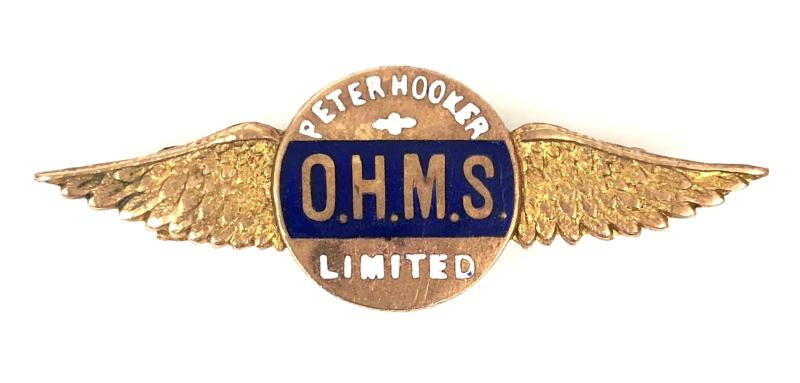 WW1 Peter Hooker Ltd Walthamstow O.H.M.S. aircraft manufacturers war workers badge