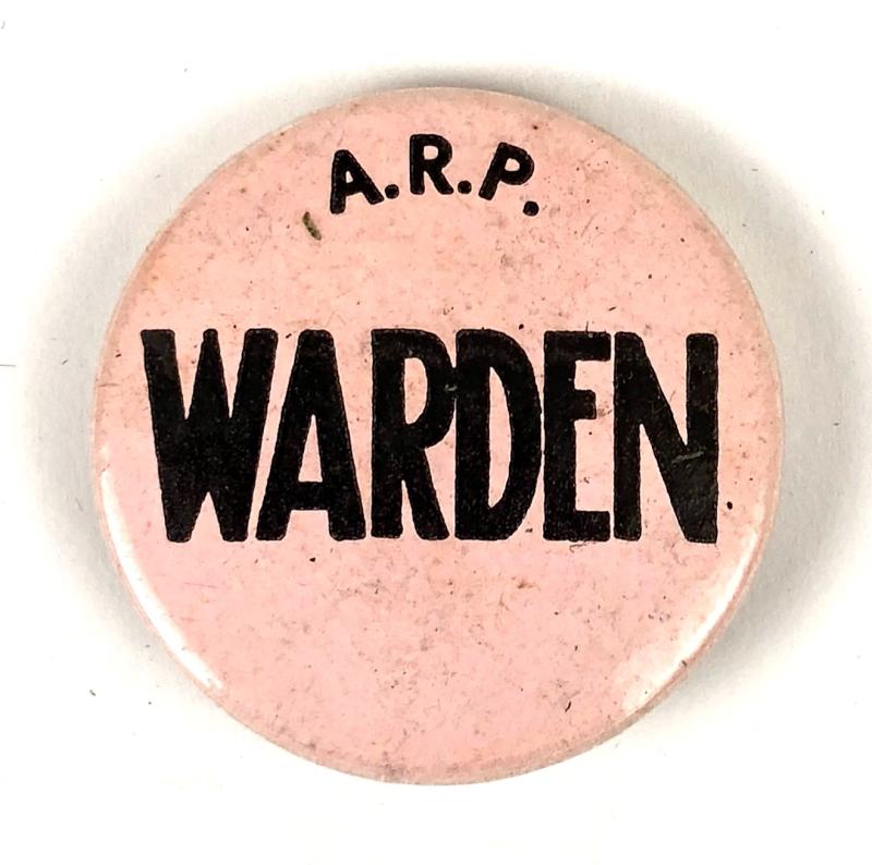 WW2 ARP Warden air raid precauctions celluloid tin button badge