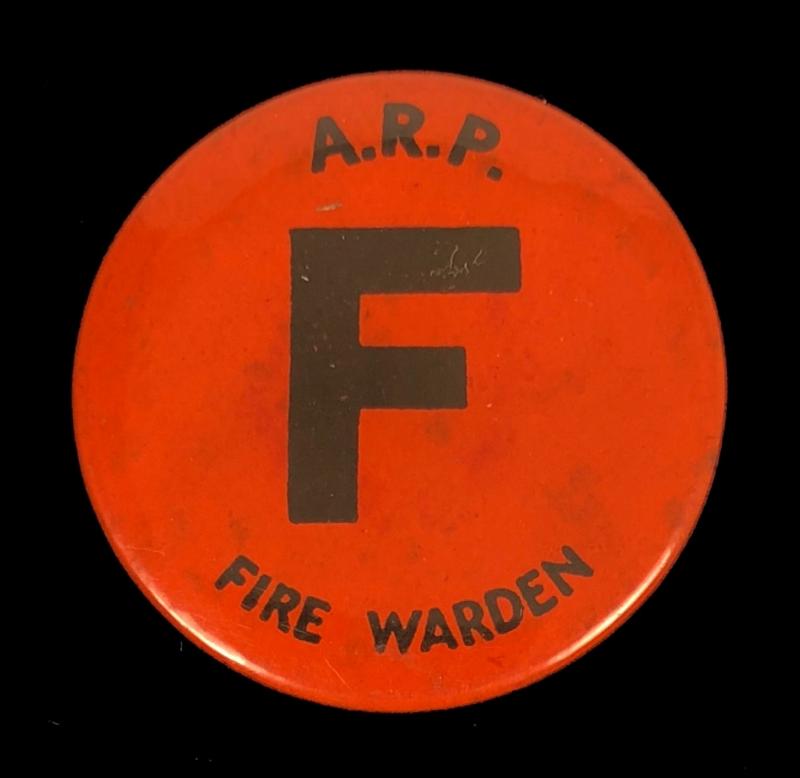 WW2 Air Raid Precauctions ARP Fire Warden tin button badge