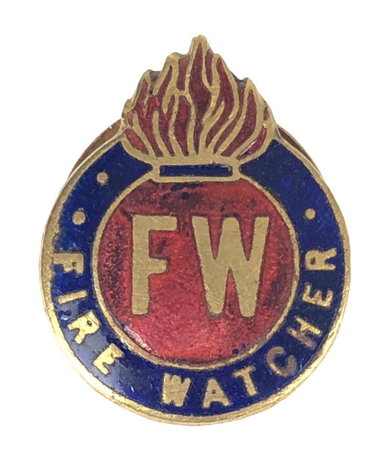WW2 Fire Watcher civilian volunteer gentleman's war worker lapel badge