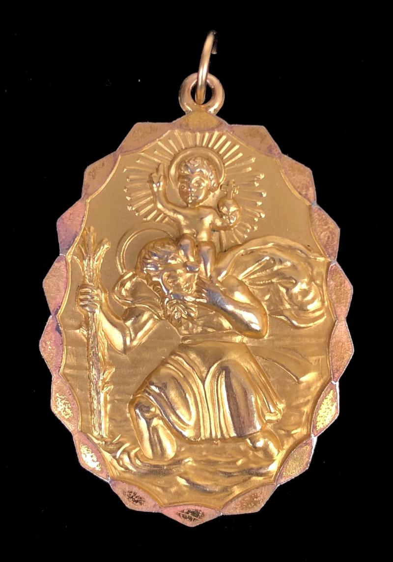 St Christopher patron saint of travellers rolled gold pendant badge