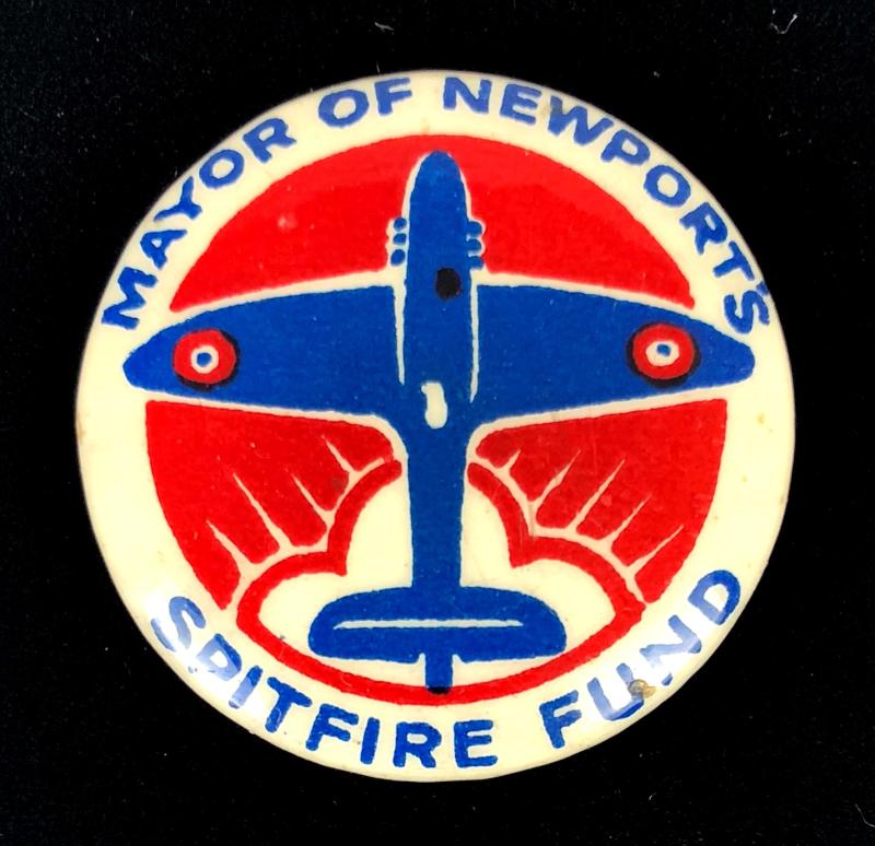 WW2 Mayor of Newports Spitfire Fund tin button badge Wales