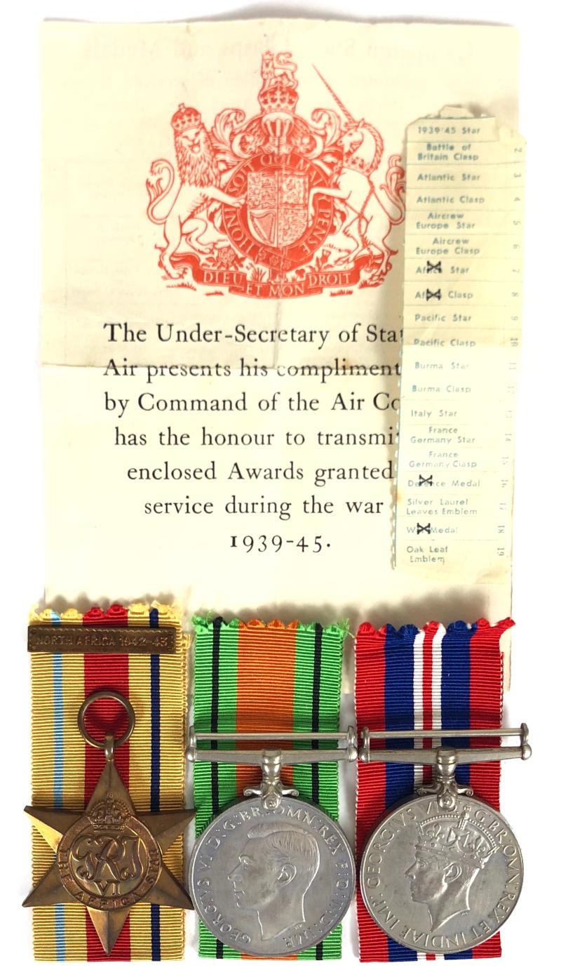 1939 - 45 Group of Three Awards Including Africa Star With North Africa Clasp Presented By The Air Council