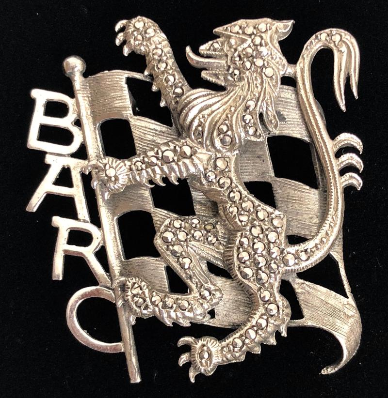 British Automobile Racing Club BARC Silver Marcasite Pin Badge