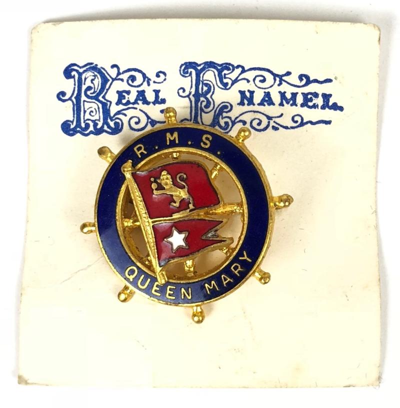 RMS Queen Mary Cunard White Star Line ships wheel pin badge post 1967 revival souvenir