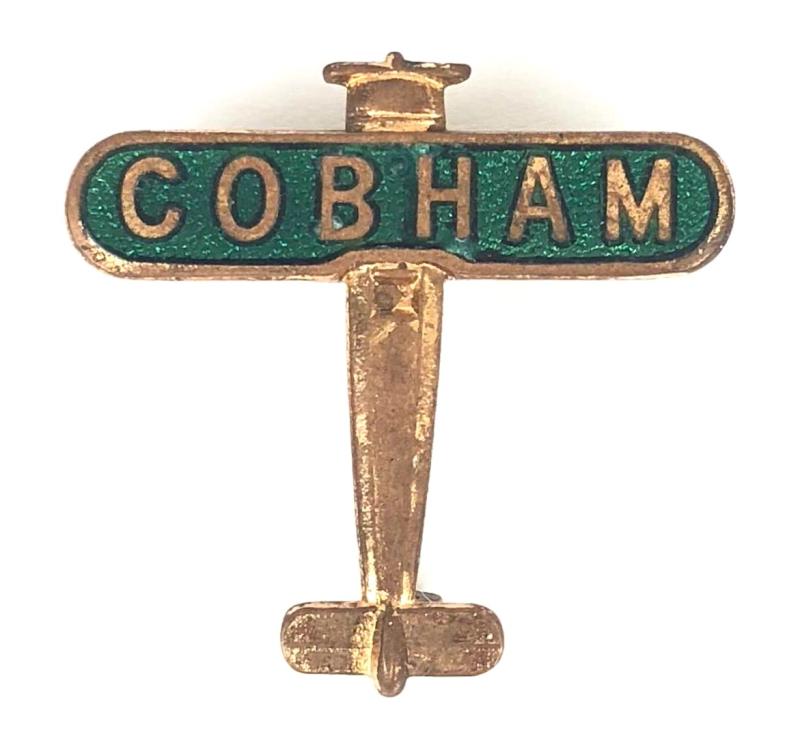 Alan Cobham aviator De Havilland Moth green monoplane badge c1930