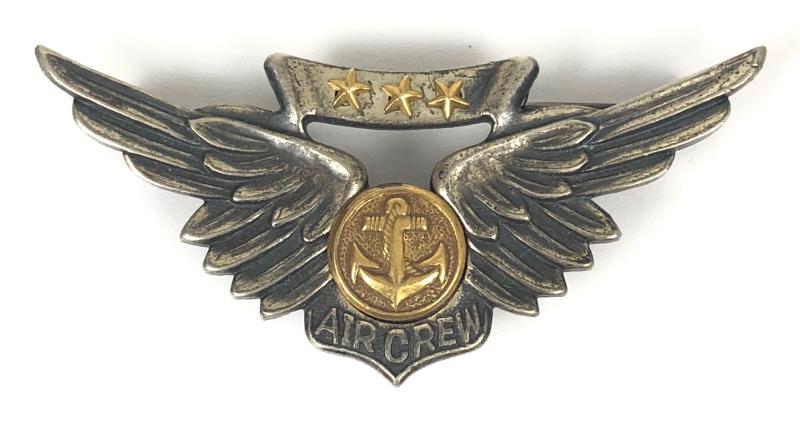 US Marine Corps USMC 3 Star Combat Air Crew Sterling Wing Pin Badge Hillborn & Hamburger