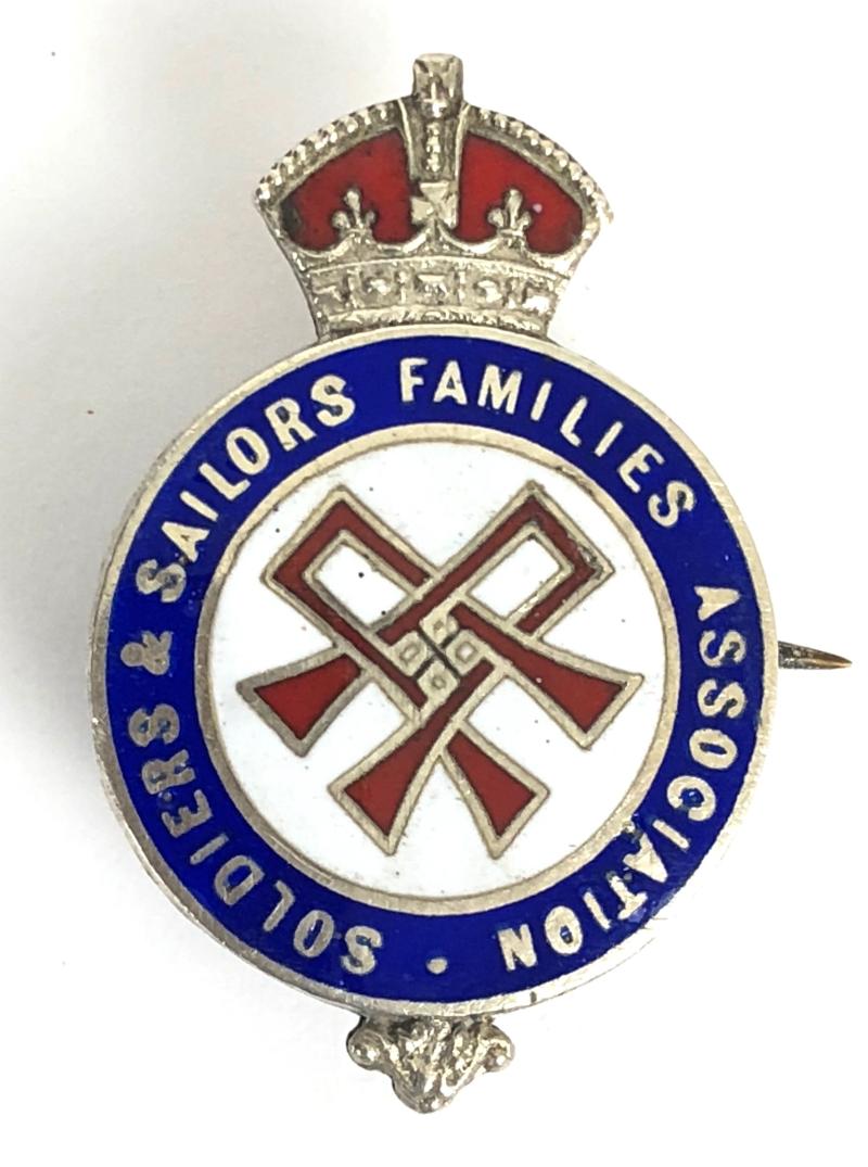 WW1 Soldiers & Saliors Families Association SSFA 1915 Hm Silver Armed Forces Badge