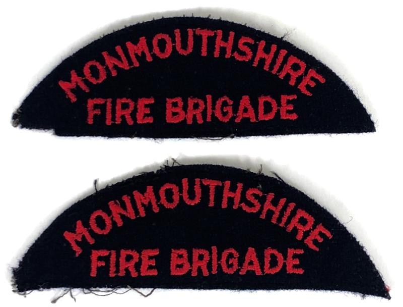 Monmouthshire Fire Brigade Pair of Embroidered Cloth Shoulder Title Badges