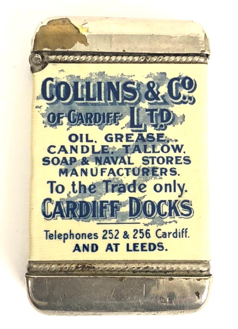 Collins & Co Ltd Cardiff Docks Advertising Celluloid Match Safe Vesta Case c.1900