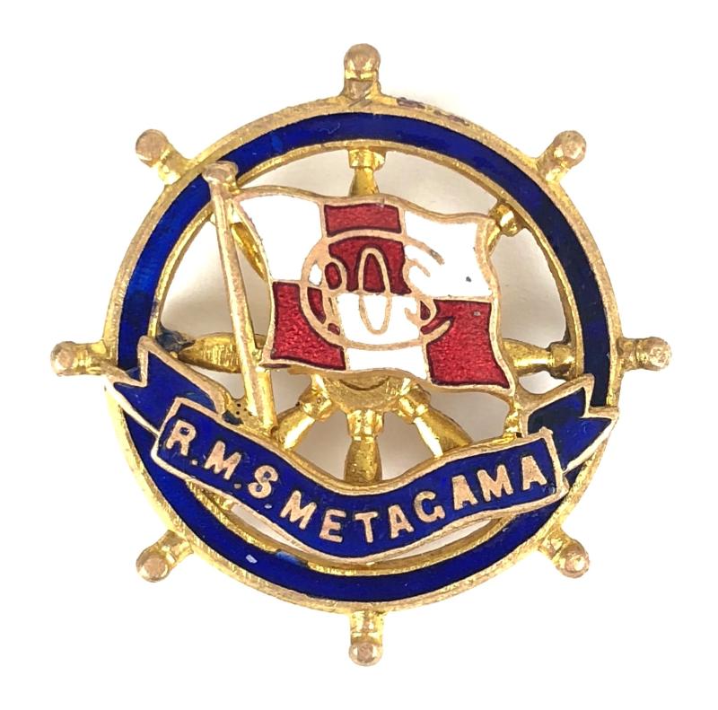 R.M.S. Metagama Canadian Pacific Ocean Services  Ships Wheel Pin Badge 1915 -1921