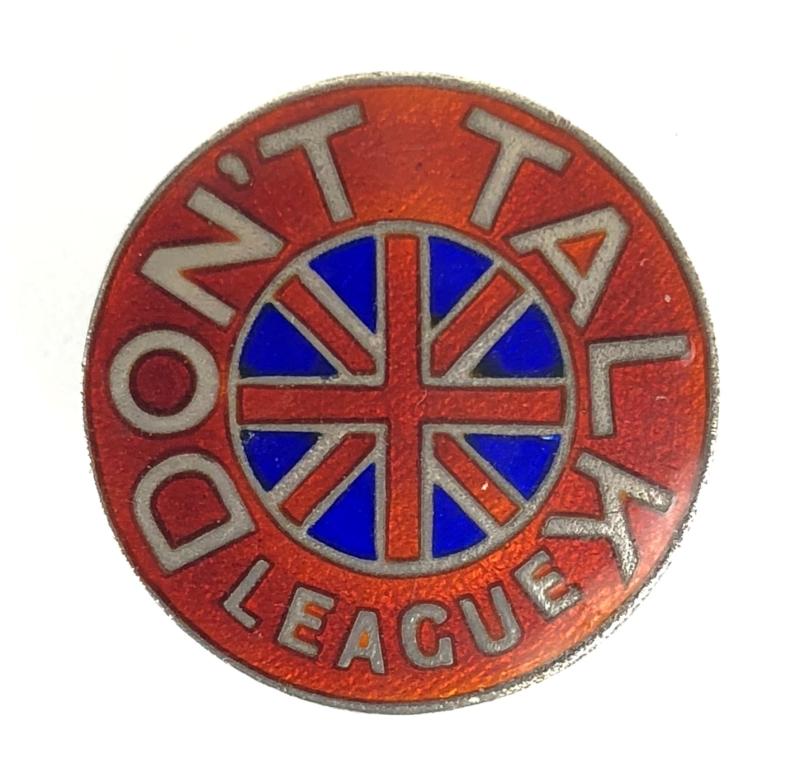 DON'T TALK League 1939 Hm Silver Union Jack Flag Badge by Thomas Fattorini Birmingham