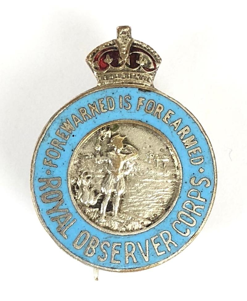 WW2 Royal Observer Corps qualification pin badge