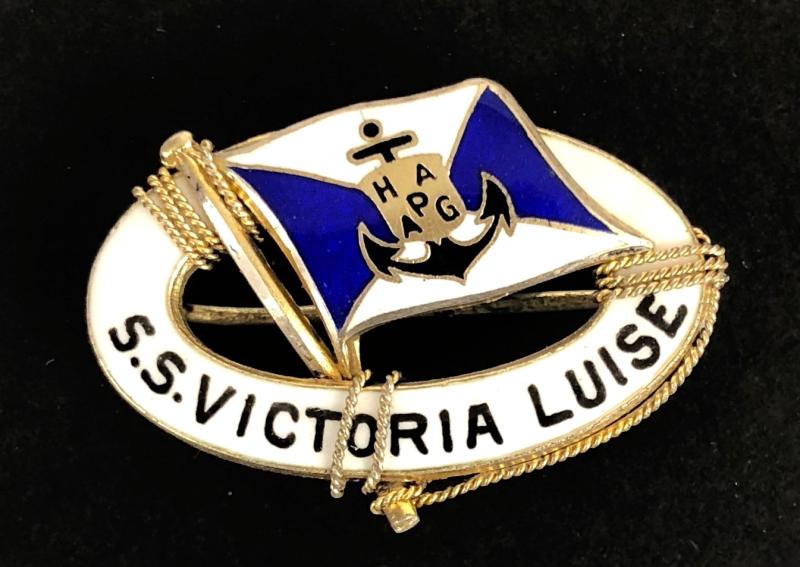 S.S.Victoria Luise Hamburg America Shipping Line silver souvenir badge by Geschutzt