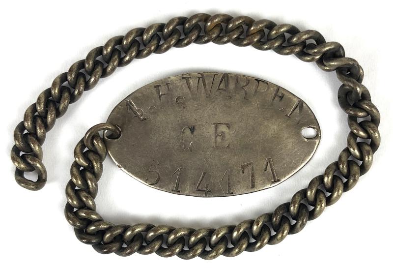 WW1 East Kent Regiment identification ID tag on steel chain bracelet