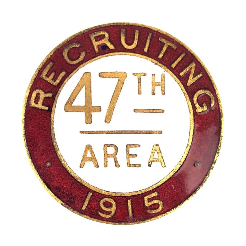 1915 Recruiting Staff 47th Area badge Public Hall Preston North Lancs