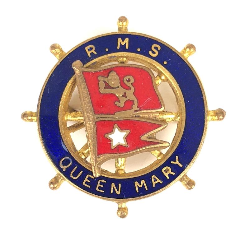 RMS Queen Mary Cunard White Star Line ships wheel pin badge post 1967 revival souvenir