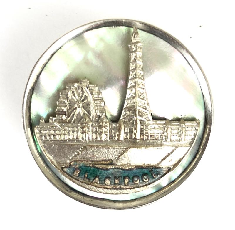 The Blackpool Tower Circus Ballroom mother of pearl silver rim badge c.1910 Lancashire