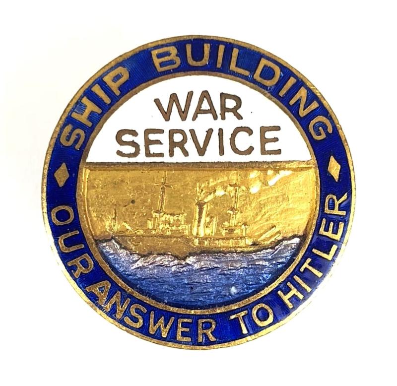 USA War Service Ship Building 'Our Answer To Hitler' pin badge