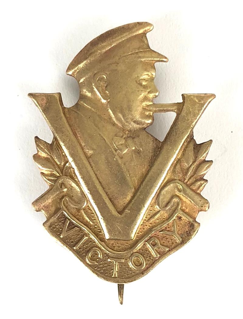 WW2 Winston Churchill Victory patriotic home front pin badge