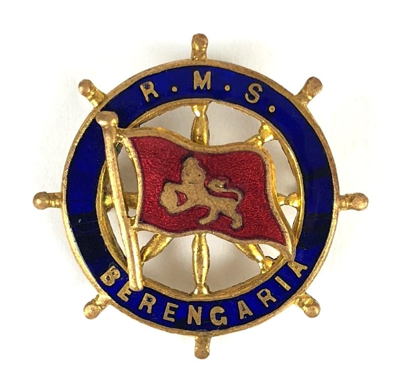 R.M.S. Berengaria Cunard shipping line ships wheel pin badge