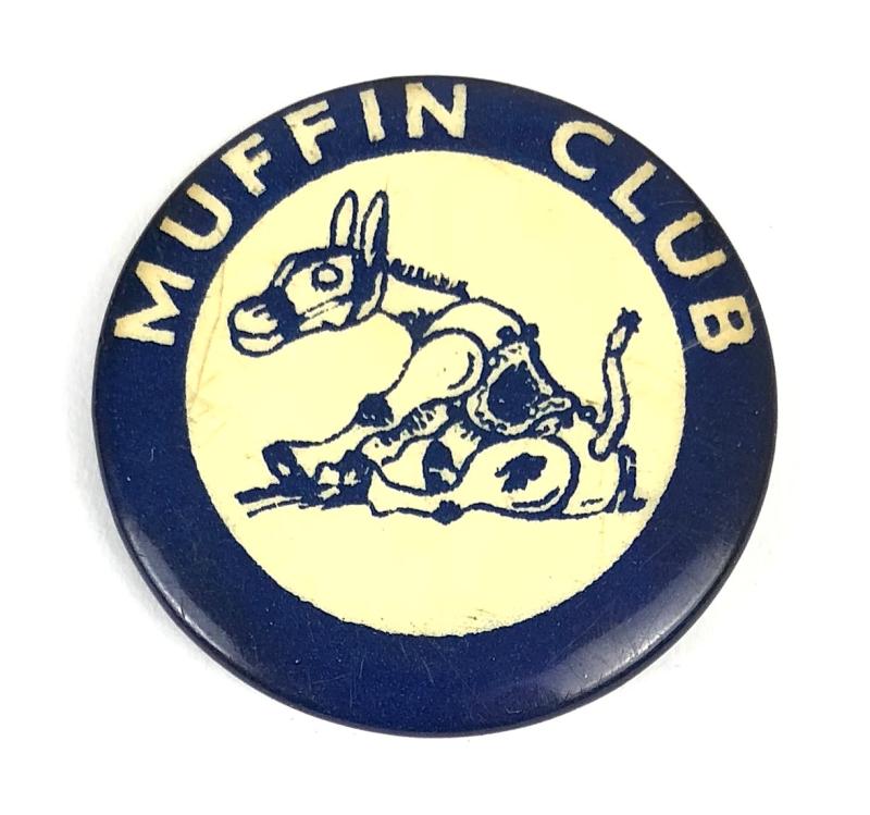 Muffin the Mule puppet character childrens club tin button badge