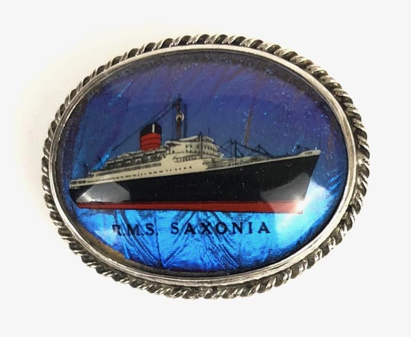 R.M.S. Saxonia Cunard Line Ships Silver Picture Brooch