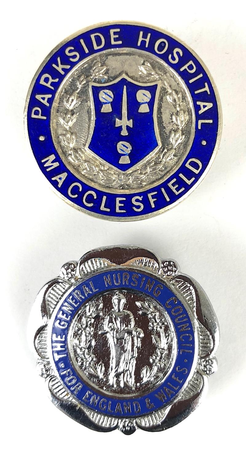 Parkside Hospital Asylum Macclesfield 1961 Hm silver badge & General Nursing Council RMN