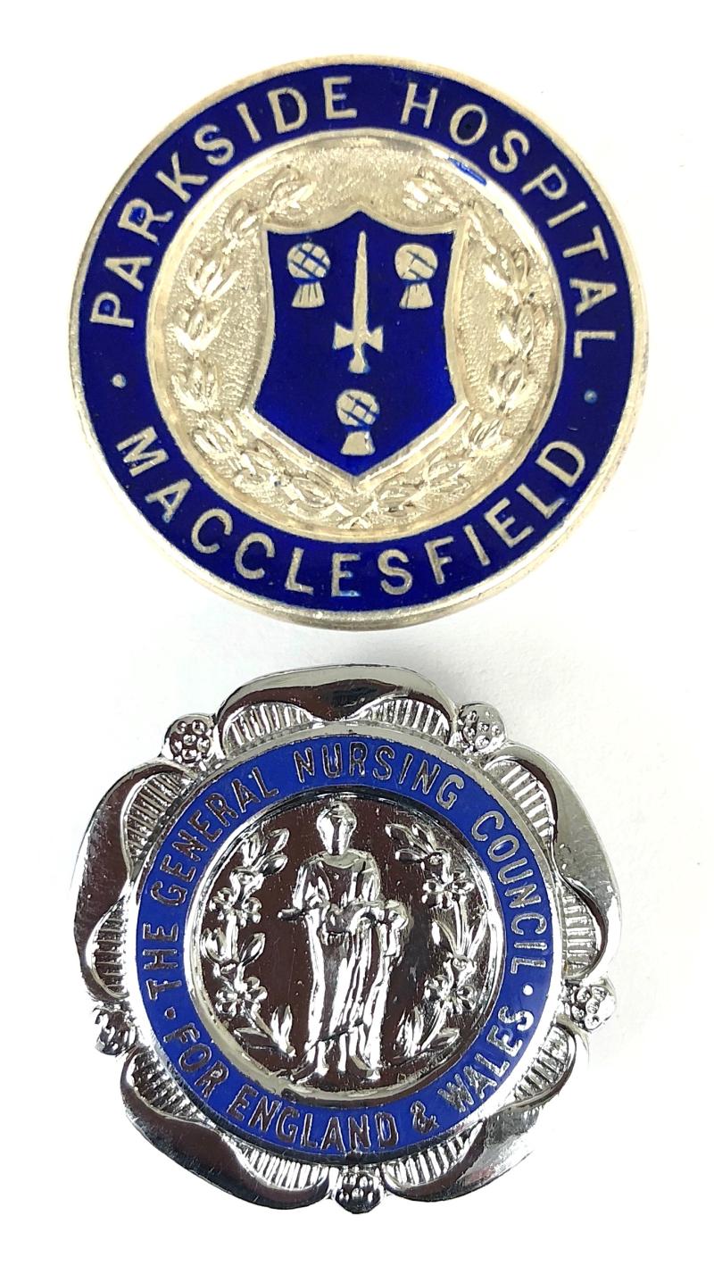 Parkside Hospital Asylum Macclesfield 1960 Hm silver badge & General Nursing Council RMN