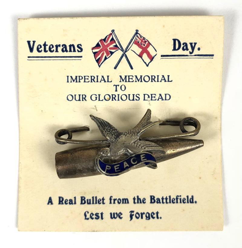 Peace Dove Real Bullet from the Battlefield badge Veterans Day Lest We Forget