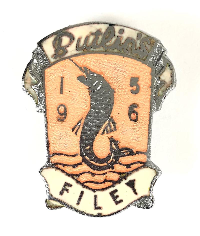 Butlins 1956 Filey holiday camp fish on line badge