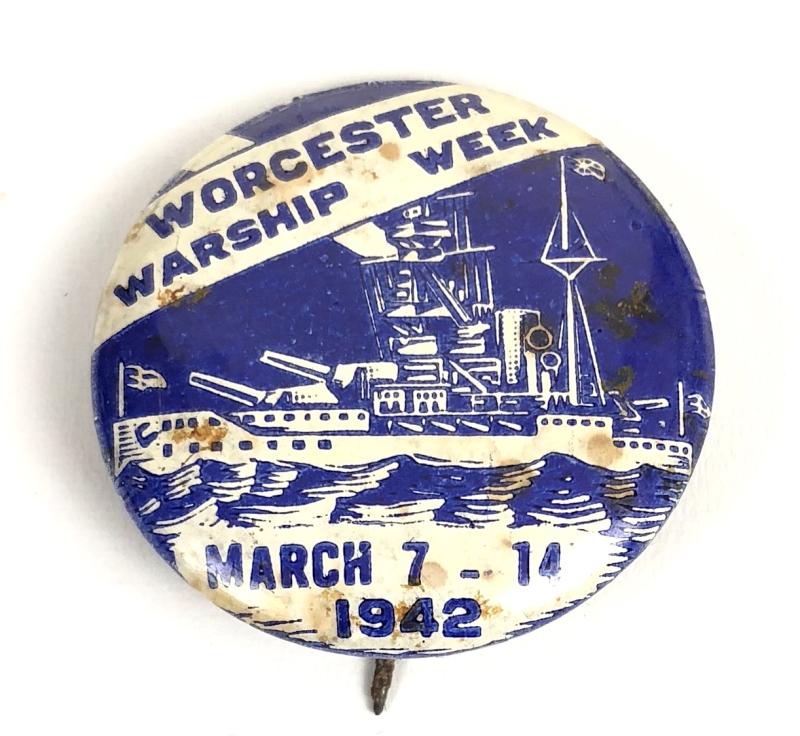 Worcester Warship Week 1942 fundraising tin button badge