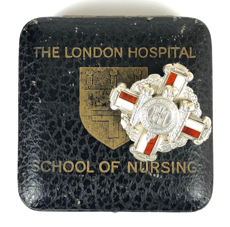 The London Hospital School of Nursing badge with presentation case