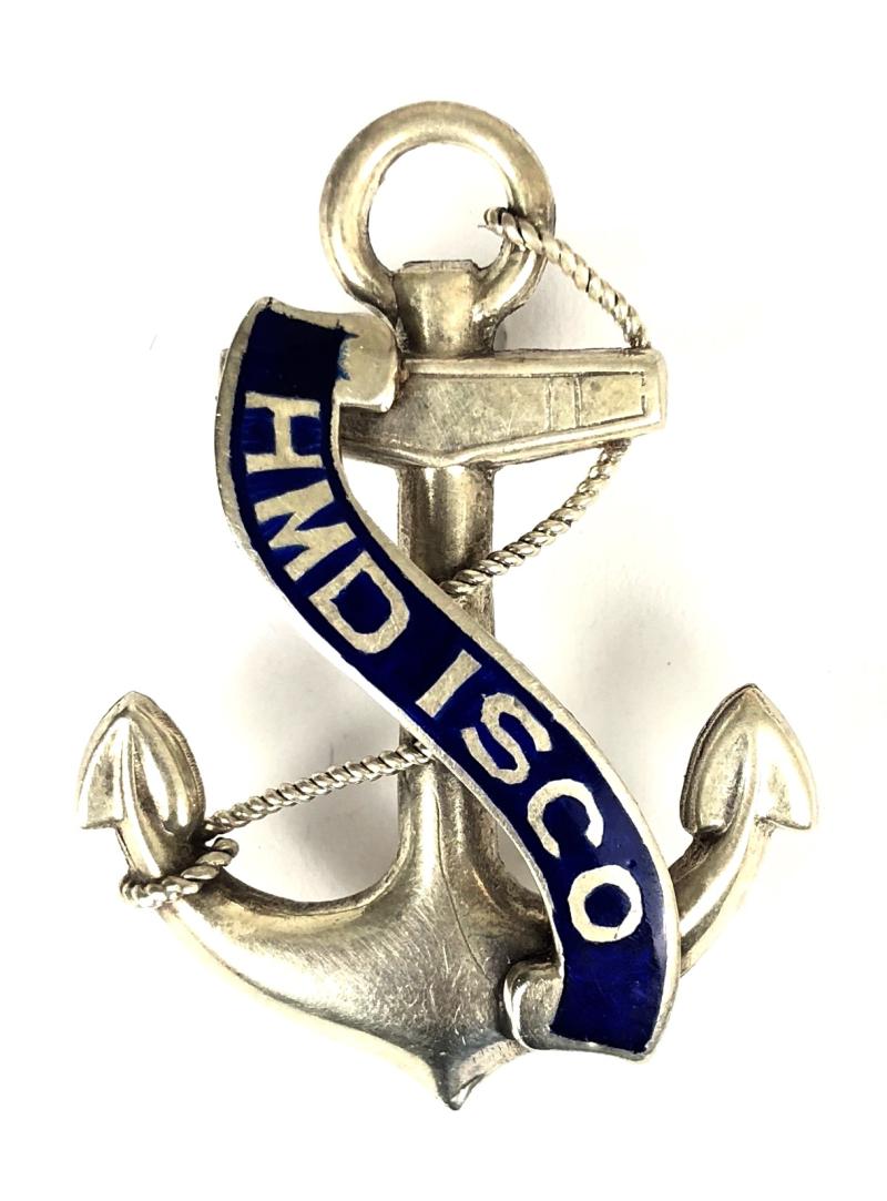 HMD ISCO 1916 hollow silver anchor pin badge