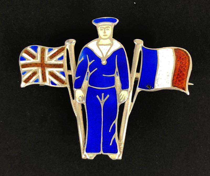 United We Stand Britain France National Flags 1914 Silver Badge