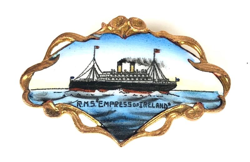 RMS Empress of Ireland hand-painted enamel picture brooch