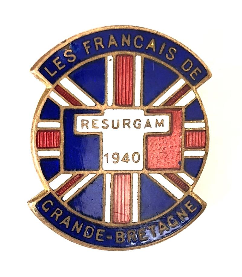 Free French Resurgam 1940 Union Jack flag numbered pin badge