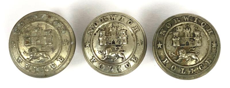 Norwich Police White Metal Uniform Buttons three different backmarks