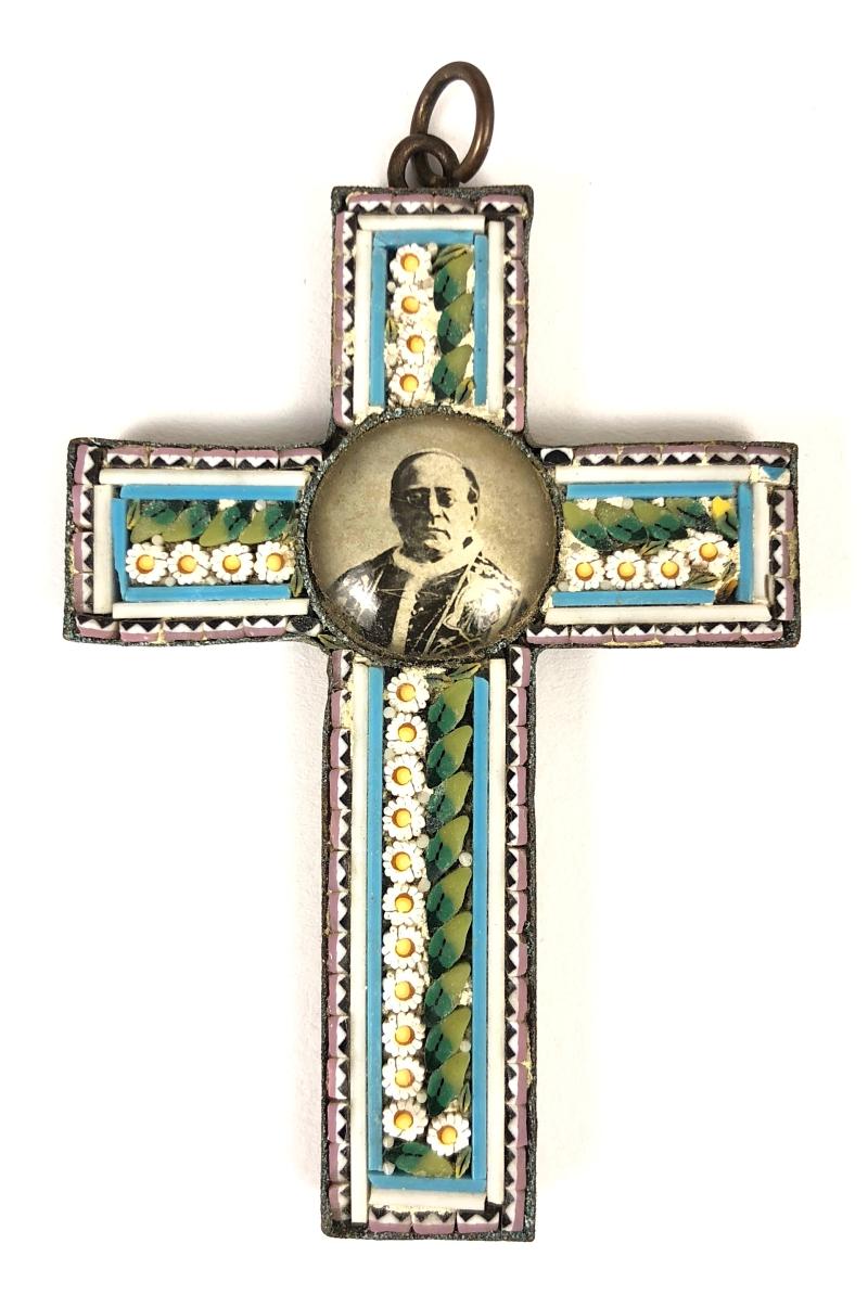 Italian Micromosaic Catholic Cross Pope Pius XI Bishop of Rome 1920 -1939