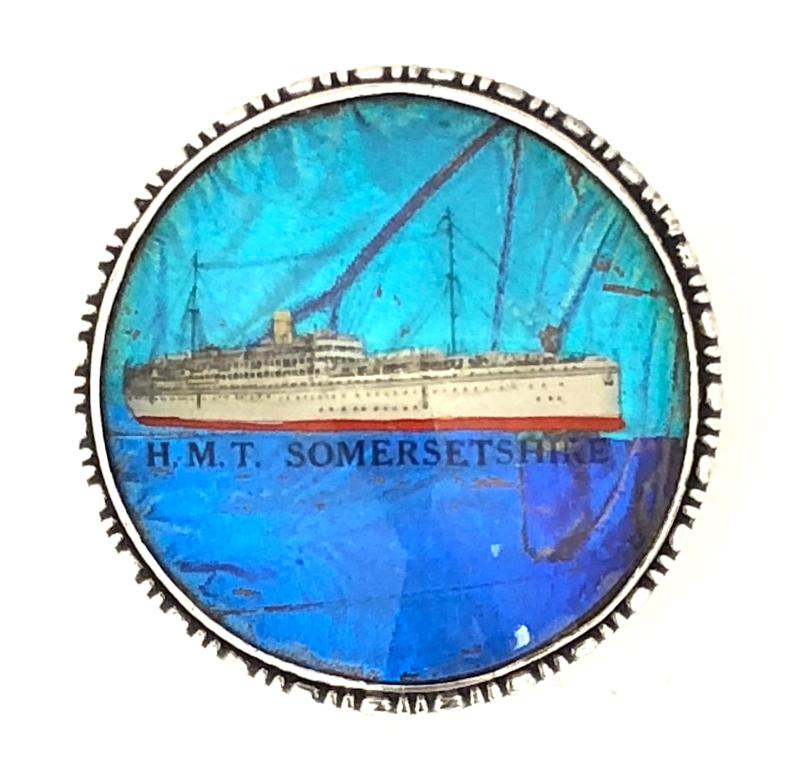 HM Troopship Somersetshire Bibby Line ships silver picture badge